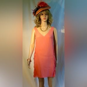 Vibrant peach silk shift-dress, unique detail, size small, NWOT. Light&relaxed